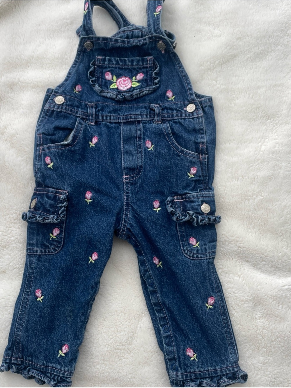 Embroidered Pink Rose Denim Overalls for Kids